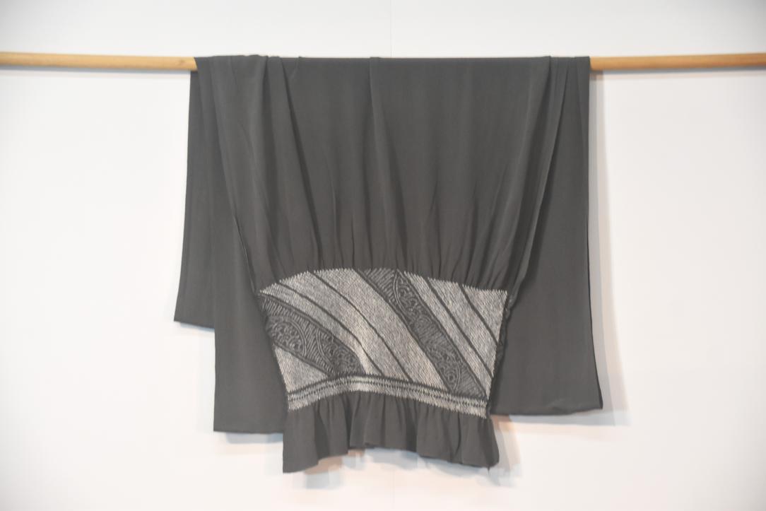 Mans Shibori Obi Charcoal Silk Long Sash Length:4400mm