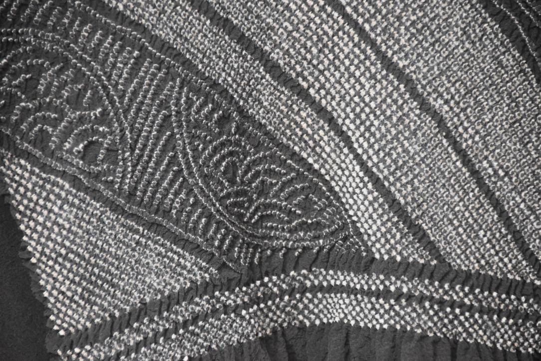 Mans Shibori Obi Charcoal Silk Long Sash Length:4400mm - Image 2