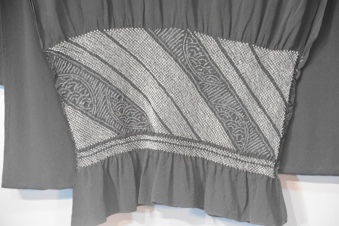 Mans Shibori Obi Charcoal Silk Long Sash Length:4400mm - Image 5