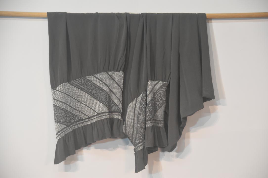 Mans Shibori Obi Charcoal Silk Long Sash Length:4400mm - Image 4