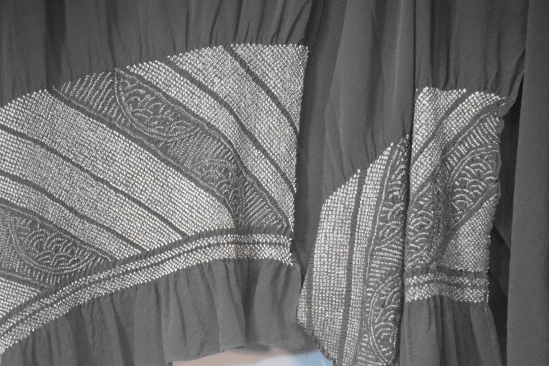 Mans Shibori Obi Charcoal Silk Long Sash Length:4400mm - Image 3