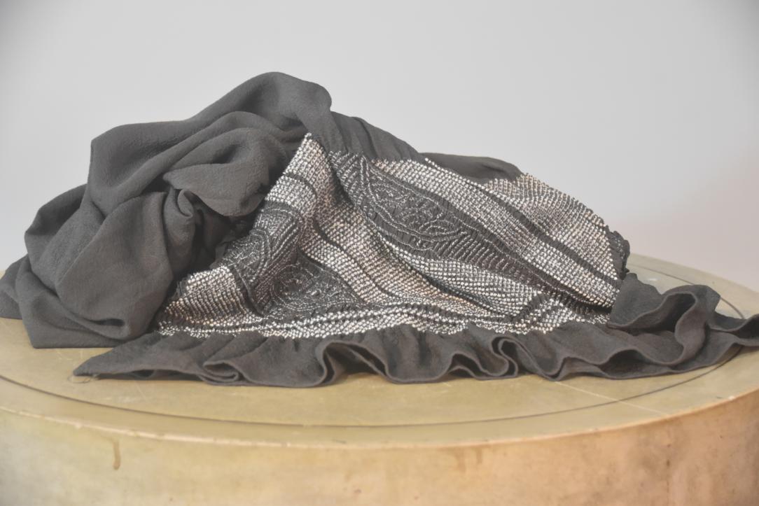 Mans Shibori Obi Charcoal Silk Long Sash Length:4400mm - Image 6