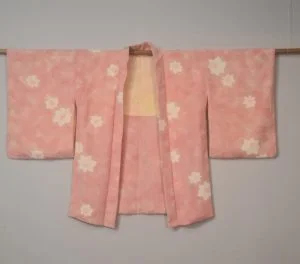 Pink and White Flowers Japanese Silk Vintage Haori Jacket