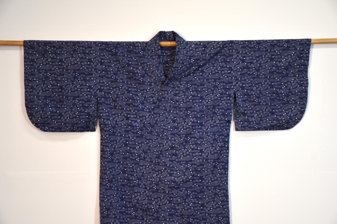 Navy & White Fans & Stars Vintage Japanese Cotton Yukata - Image 3