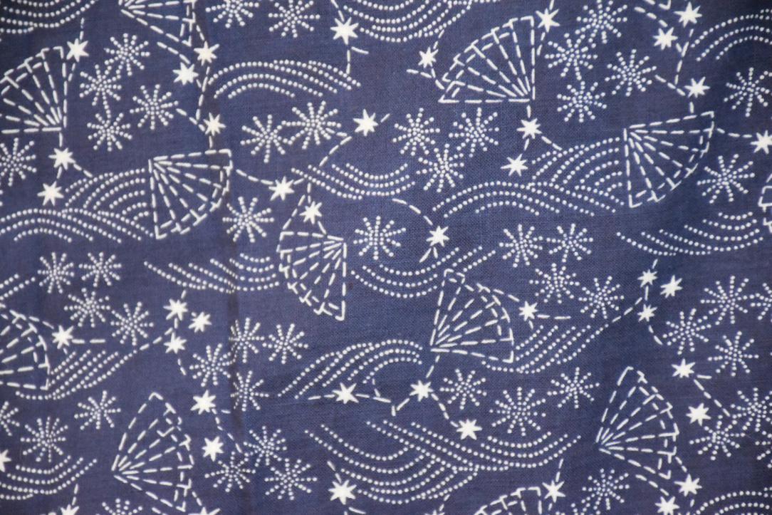Navy & White Fans & Stars Vintage Japanese Cotton Yukata - Image 2