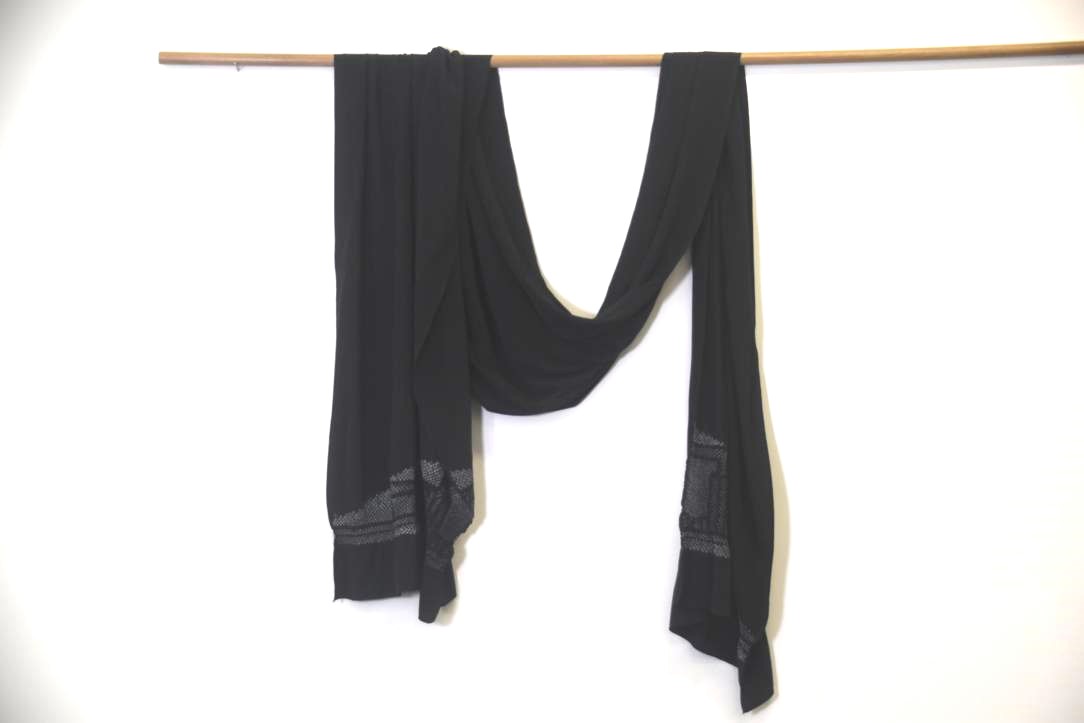 Man's Shibori Obi Black Silk Long Sash Length: 2140mm - Image 3