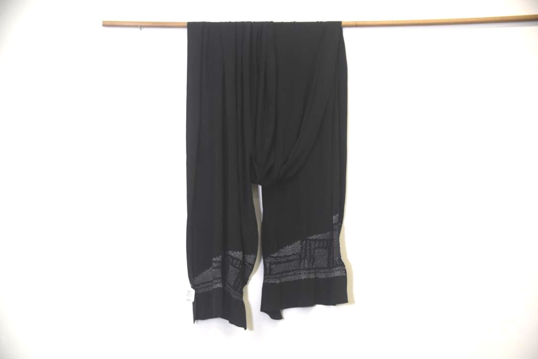 Man's Shibori Obi Black Silk Long Sash Length: 2140mm
