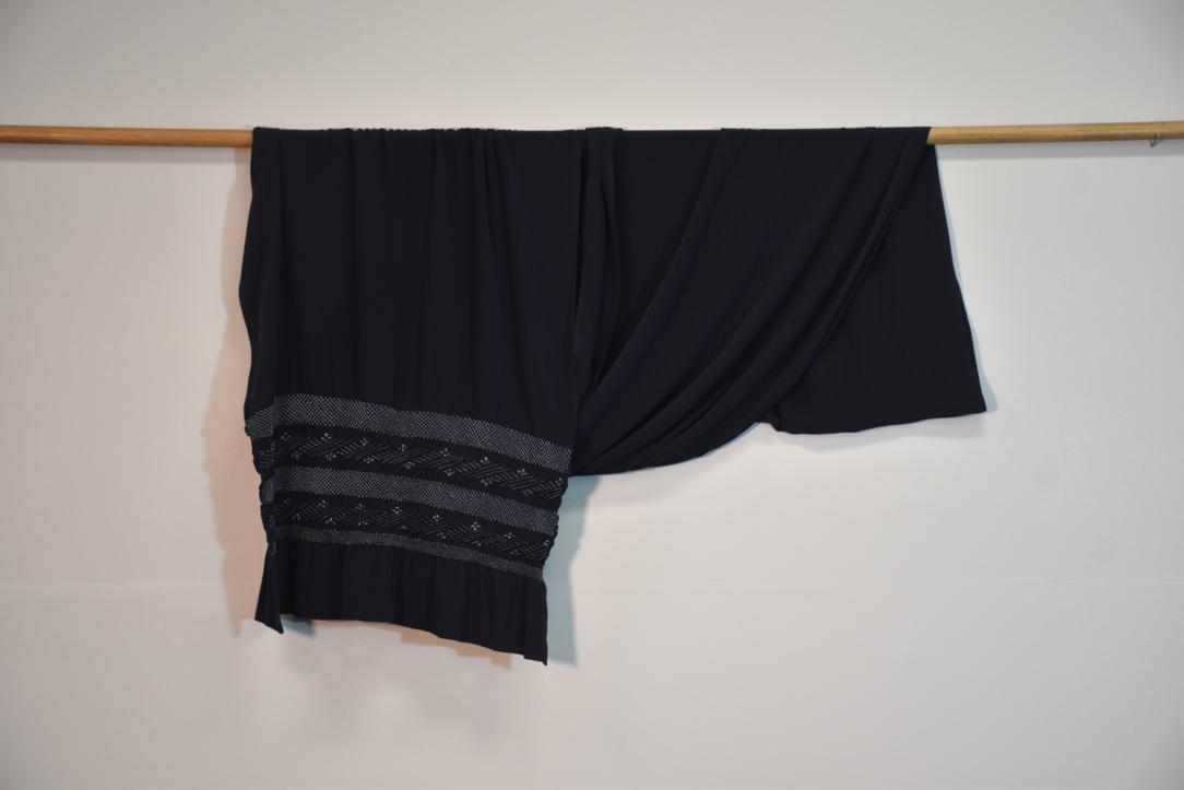 Man's Navy Blue Shibori Obi Silk Long Sash Length:4200mm