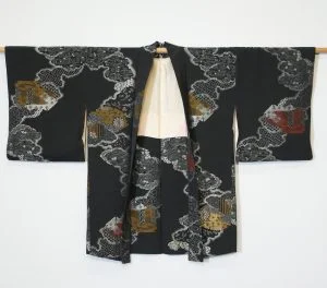 Japanese Metallic Clouds Silk Vintage Haori Jacket
