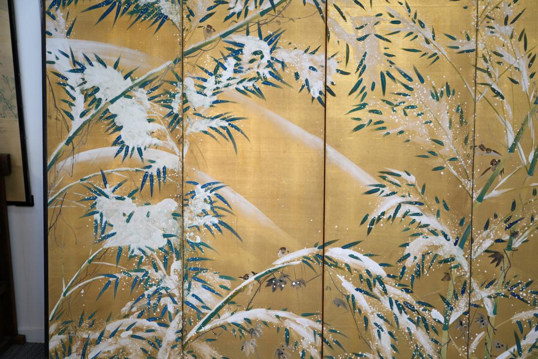 Bamboo and Snow on Gold 6 Panel Screen Width:3640mm - Image 3