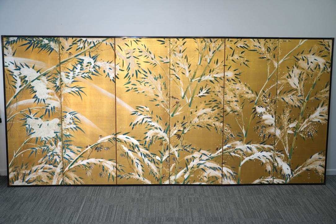 Bamboo and Snow on Gold 6 Panel Screen Width:3640mm