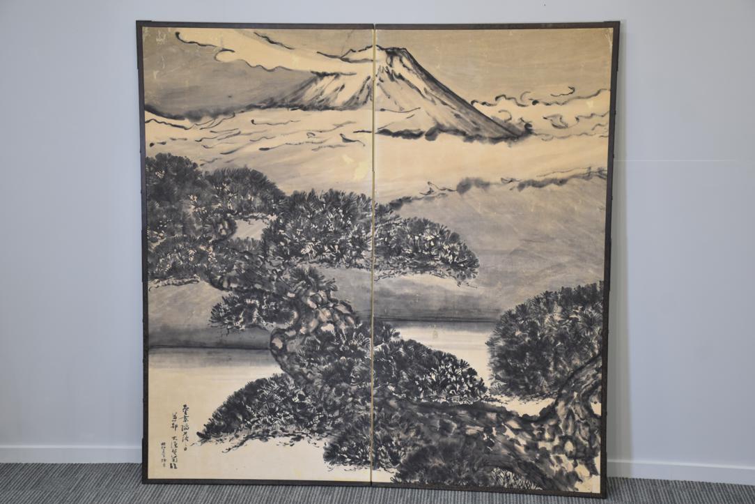 Mt Fuji & Matsu Pine - 2 Panel Screen Width:1760mm