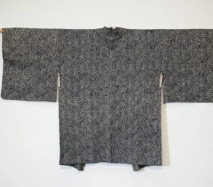 Japanese Shibori Black and White Silk Vintage Haori Jacket