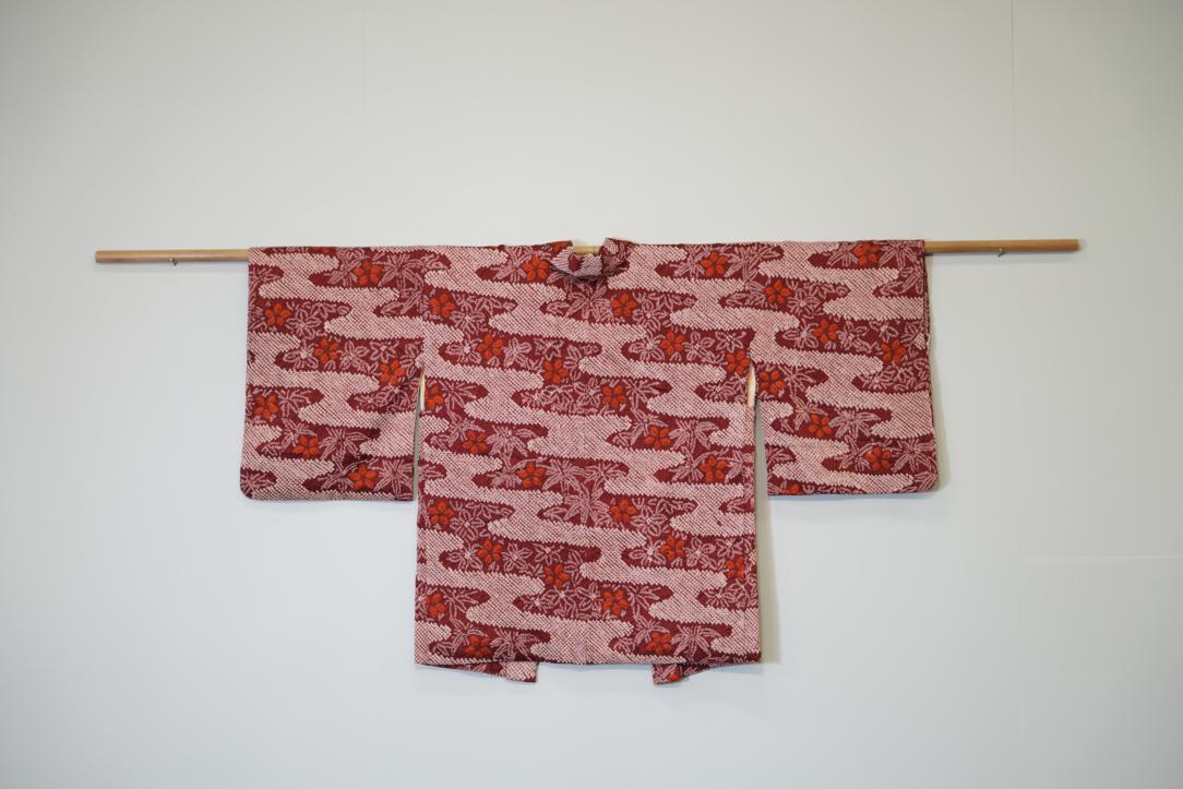 Japanese Crimson Clouds Silk Shibori Vintage Haori Jacket - Image 6