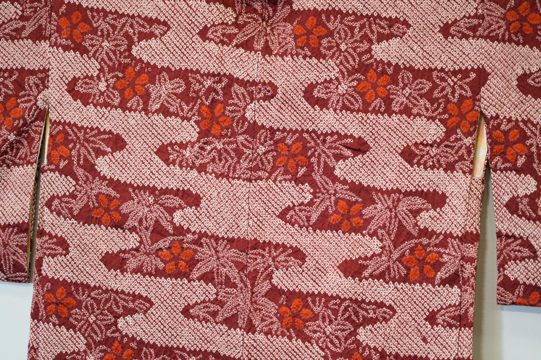 Japanese Crimson Clouds Silk Shibori Vintage Haori Jacket - Image 2