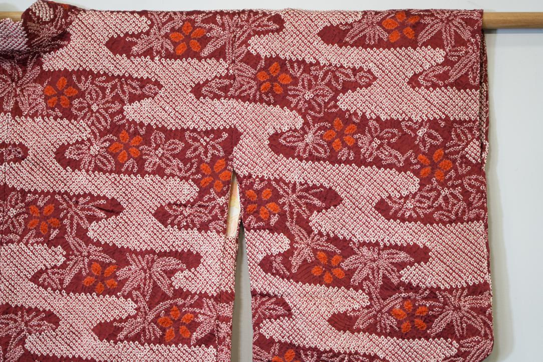 Japanese Crimson Clouds Silk Shibori Vintage Haori Jacket - Image 5