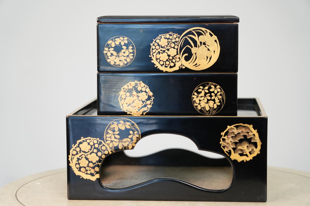 Japanese Black Lacquered Jubako Width:320mm