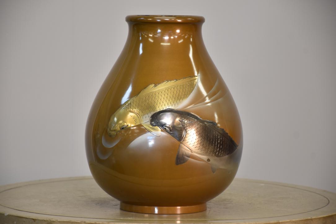 Japanese Bronze Koi Vase Height:300mm