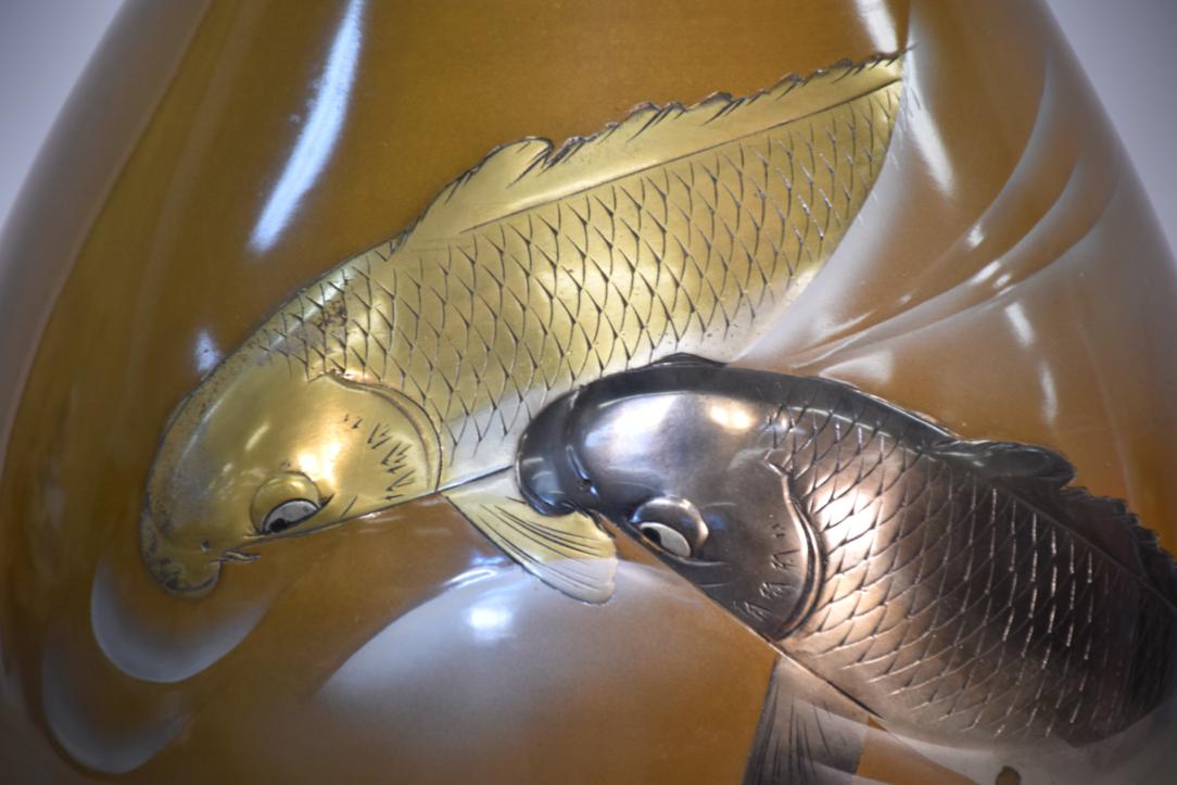 Japanese Bronze Koi Vase Height:300mm - Image 2