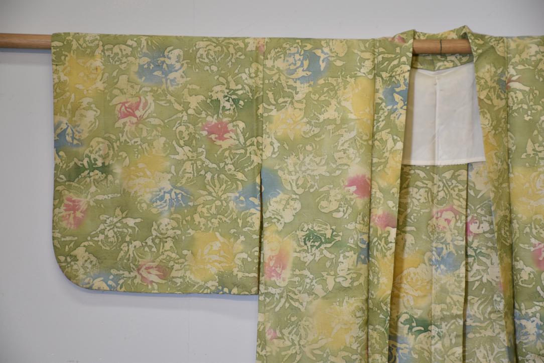 Green Crush Silk Vintage Haori Jacket - Image 3