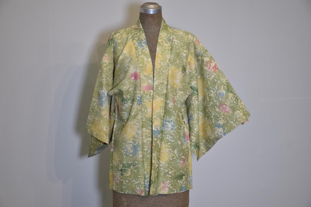 Green Crush Silk Vintage Haori Jacket - Image 4