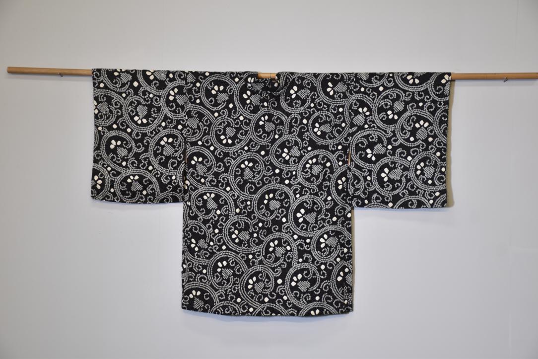 Black & White Shibori Elegance Silk Vintage Haori Jacket - Image 7