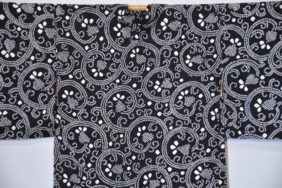 Black & White Shibori Elegance Silk Vintage Haori Jacket - Image 6