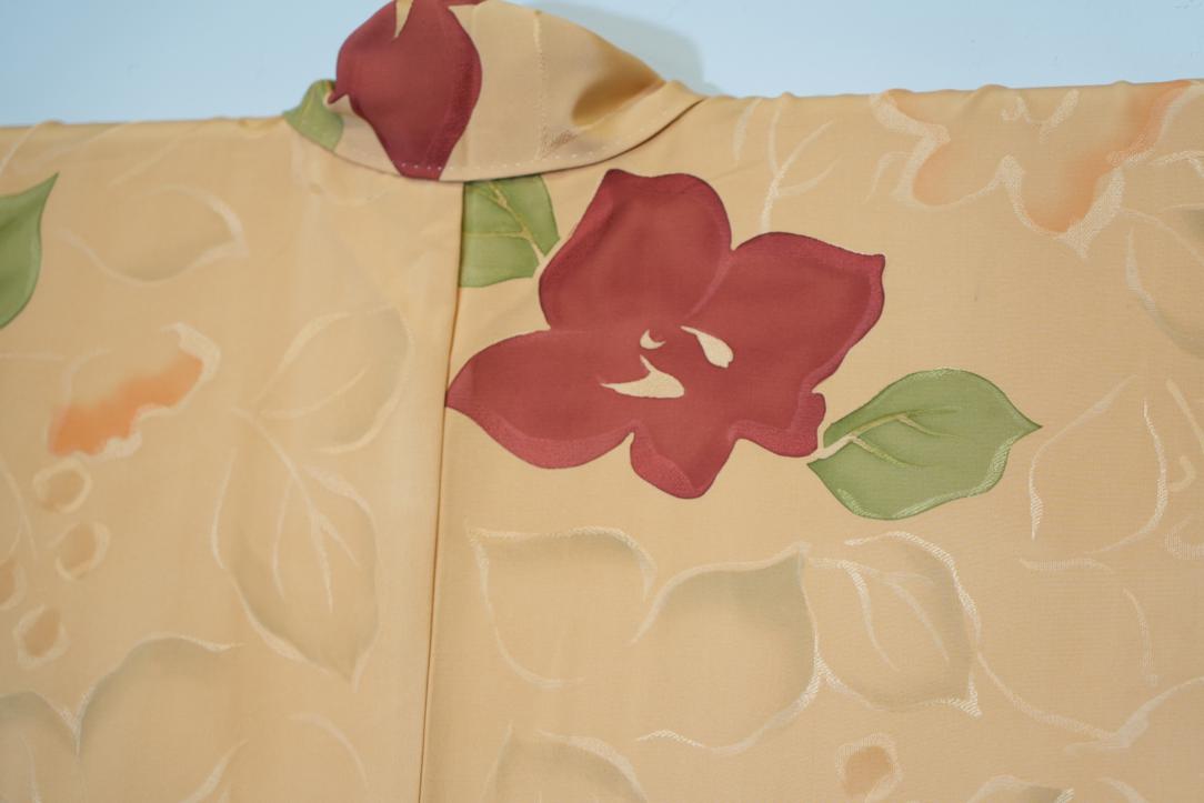 Golden Floral Japanese Silk Kimono - Image 3