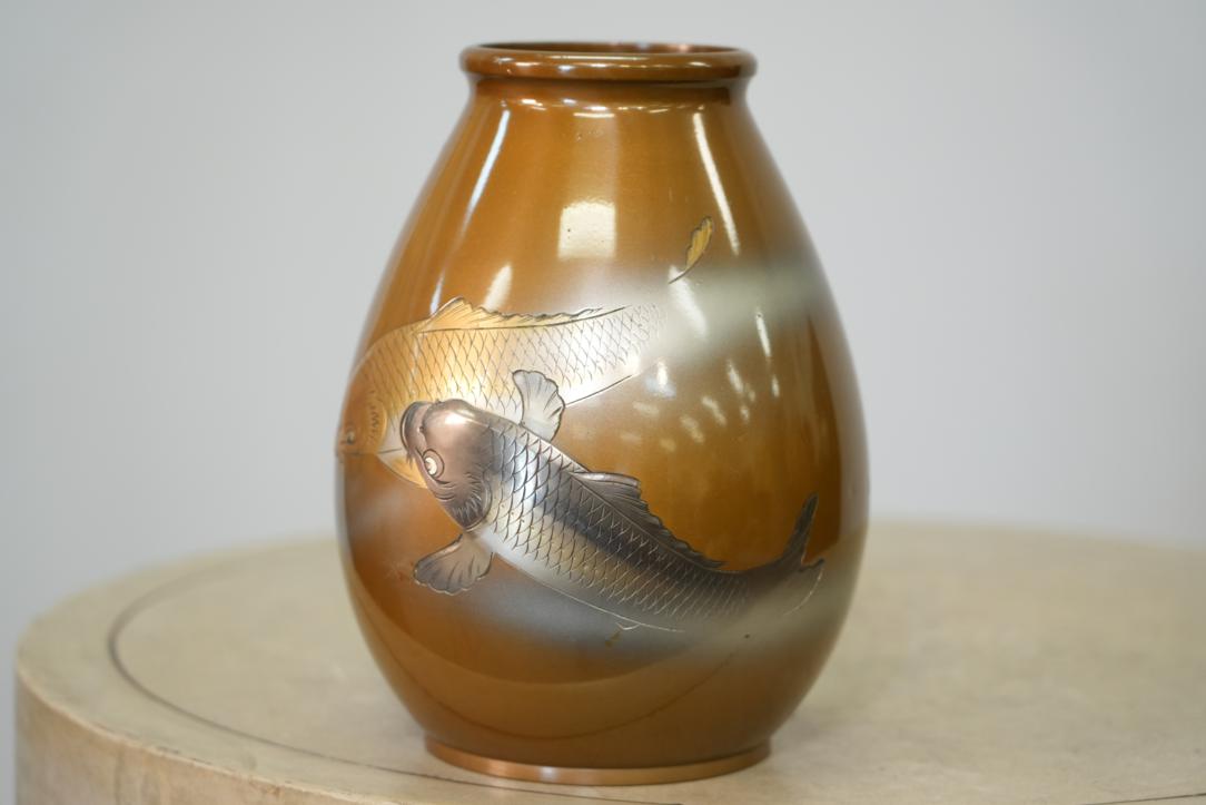 Japanese Bronze Koi Vase Height:245mm