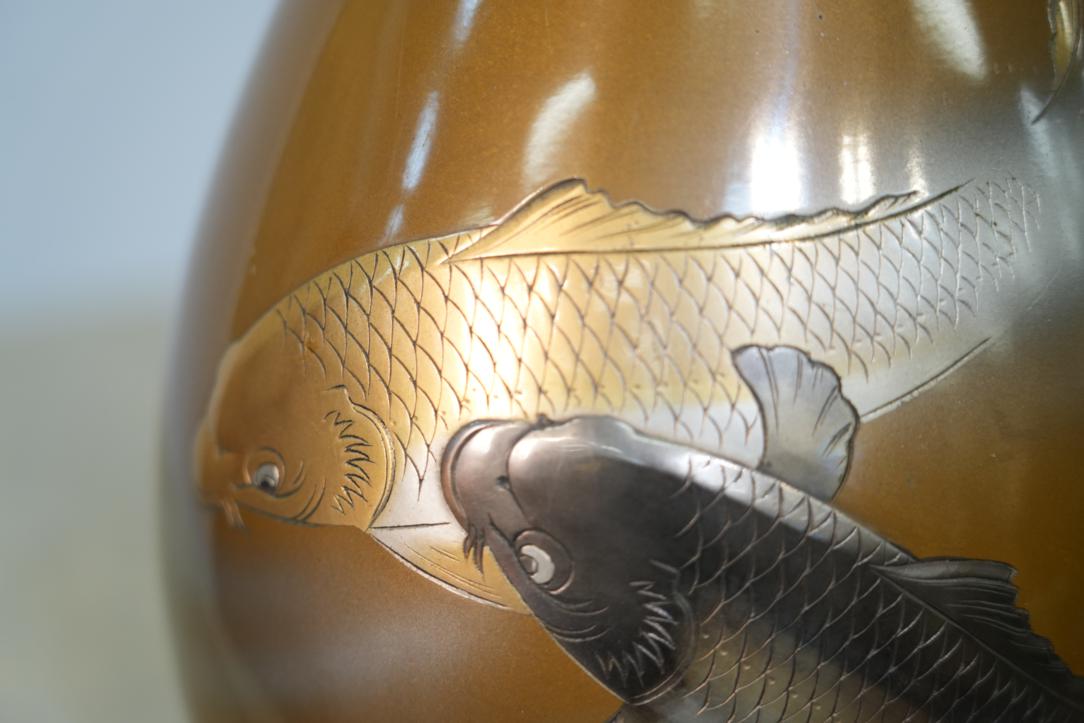 Japanese Bronze Koi Vase Height:245mm - Image 2