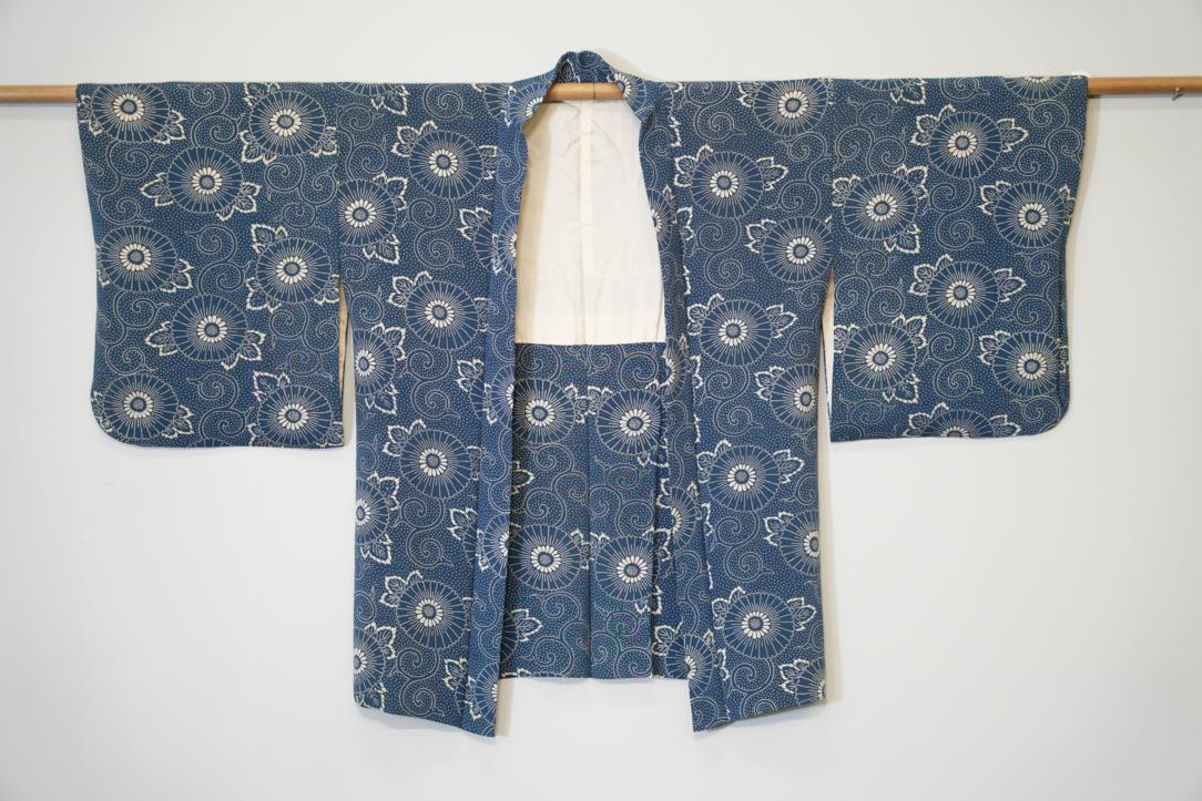 Blue Denim Flowers Vintage Silk Haori Jacket