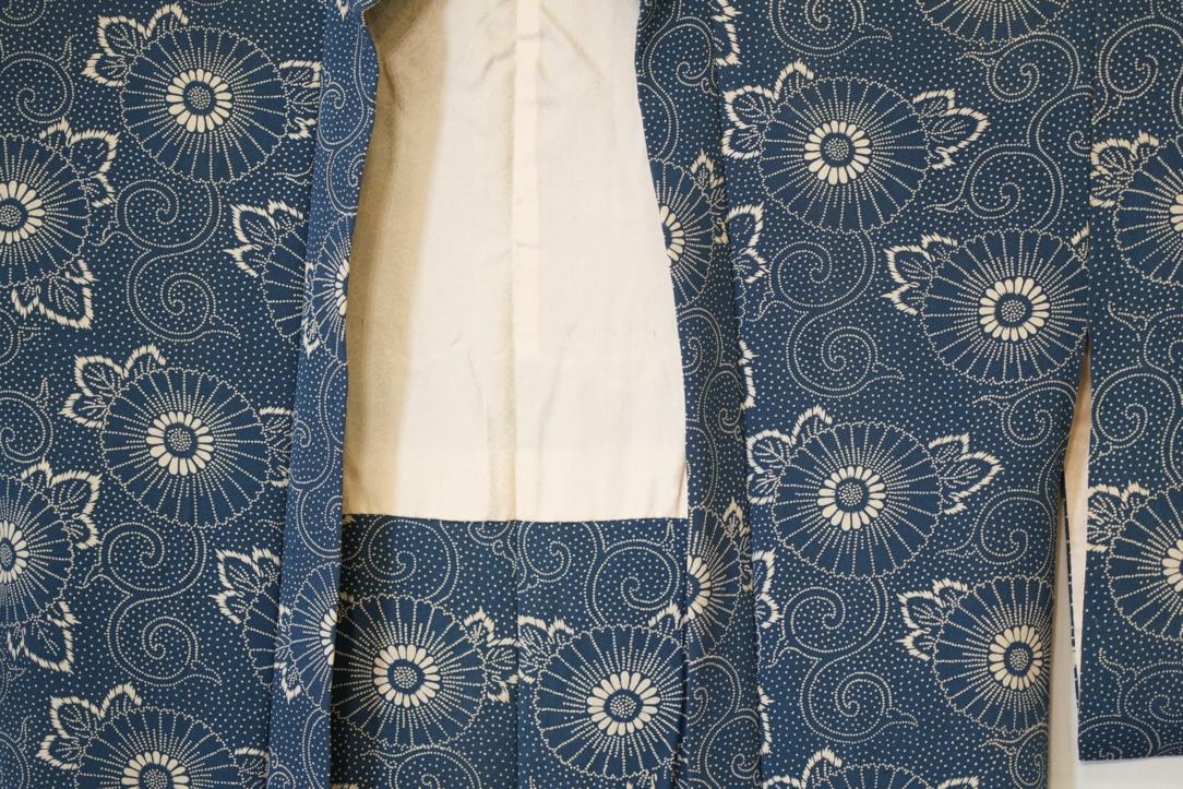 Blue Denim Flowers Vintage Silk Haori Jacket - Image 3