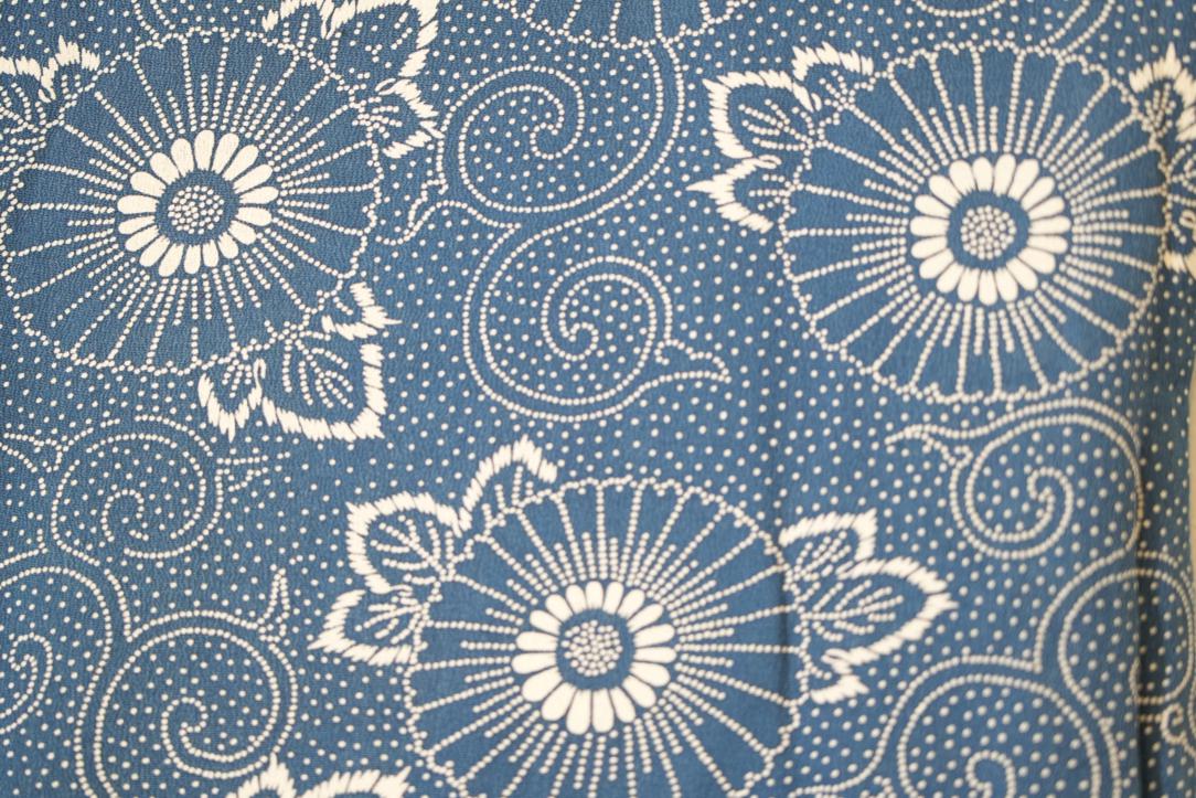 Blue Denim Flowers Vintage Silk Haori Jacket - Image 2