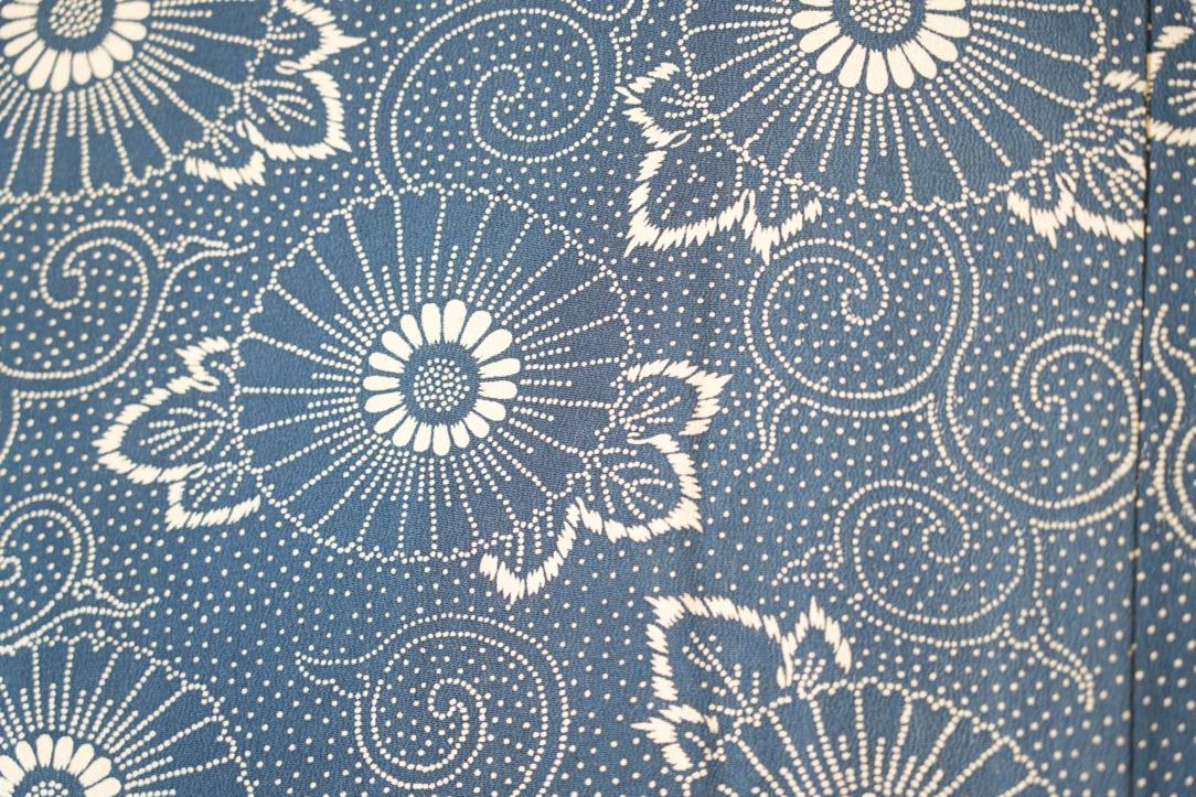 Blue Denim Flowers Vintage Silk Haori Jacket - Image 6