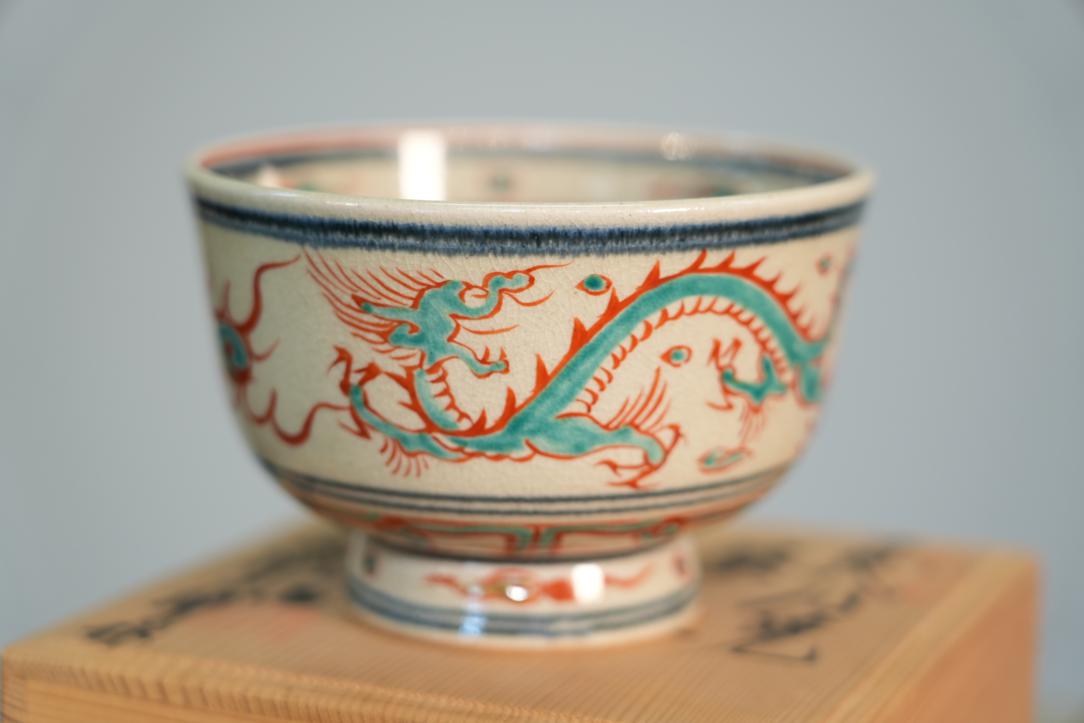 Dragon Chawan Tea Bowl in a Wooden box Width:127mm