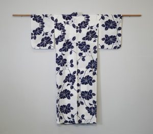 Bold Navy Floral Design Vintage Japanese Cotton Yukata