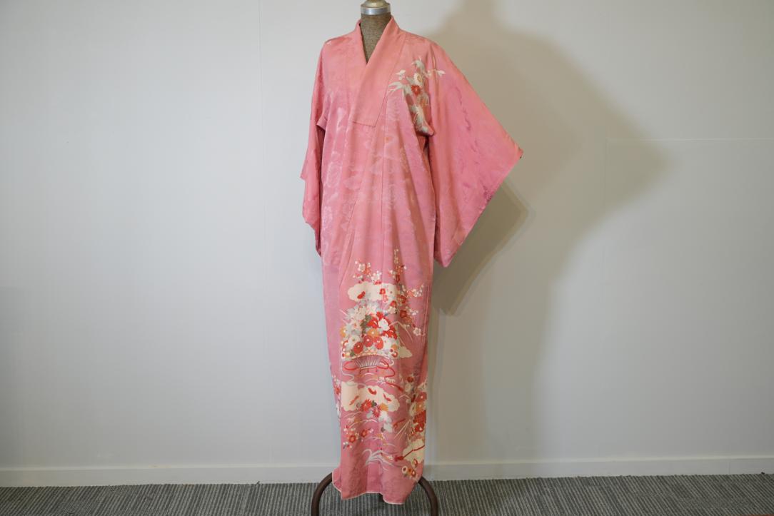Fans and Flowers Pink Jacquard Japanese Silk Kimono - Image 5