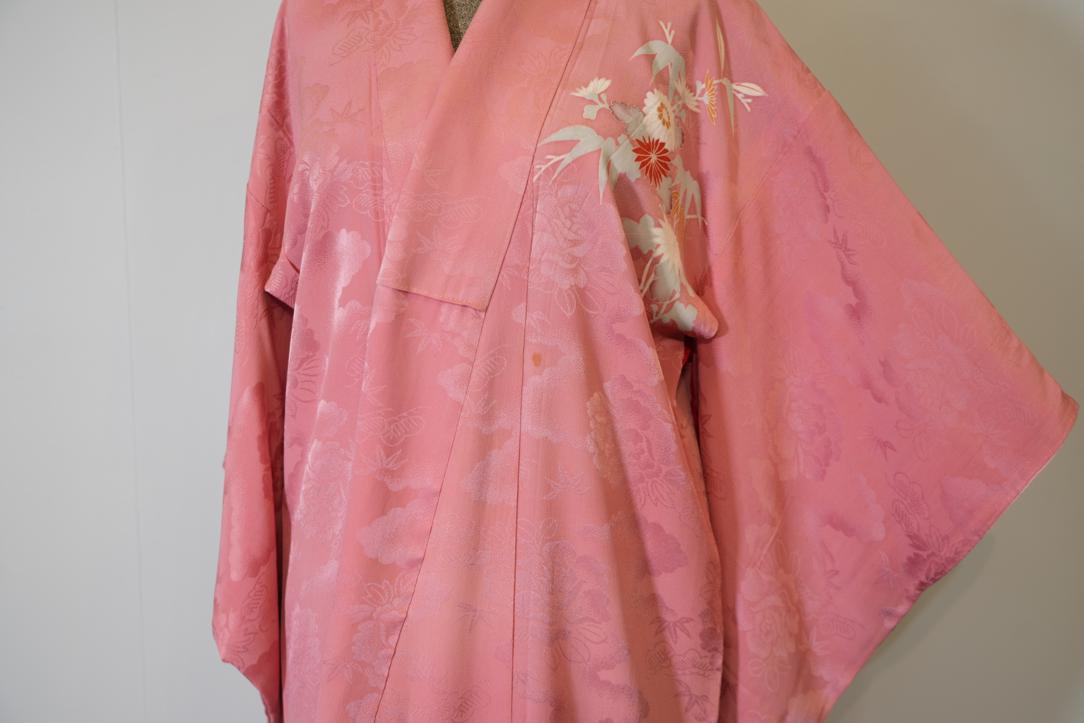 Fans and Flowers Pink Jacquard Japanese Silk Kimono - Image 6