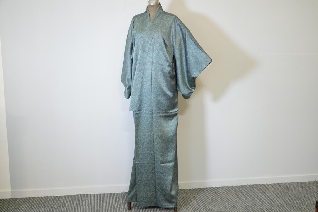 Jacquard Teal Vintage Japanese Silk Kimono - Image 4