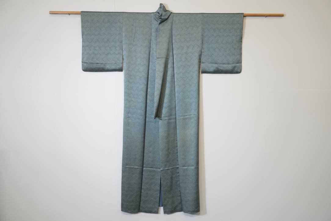 Jacquard Teal Vintage Japanese Silk Kimono - Image 3