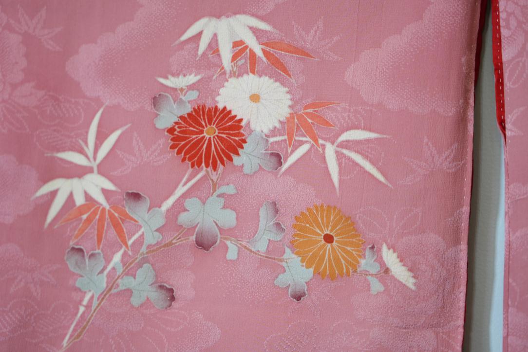 Fans and Flowers Pink Jacquard Japanese Silk Kimono - Image 11
