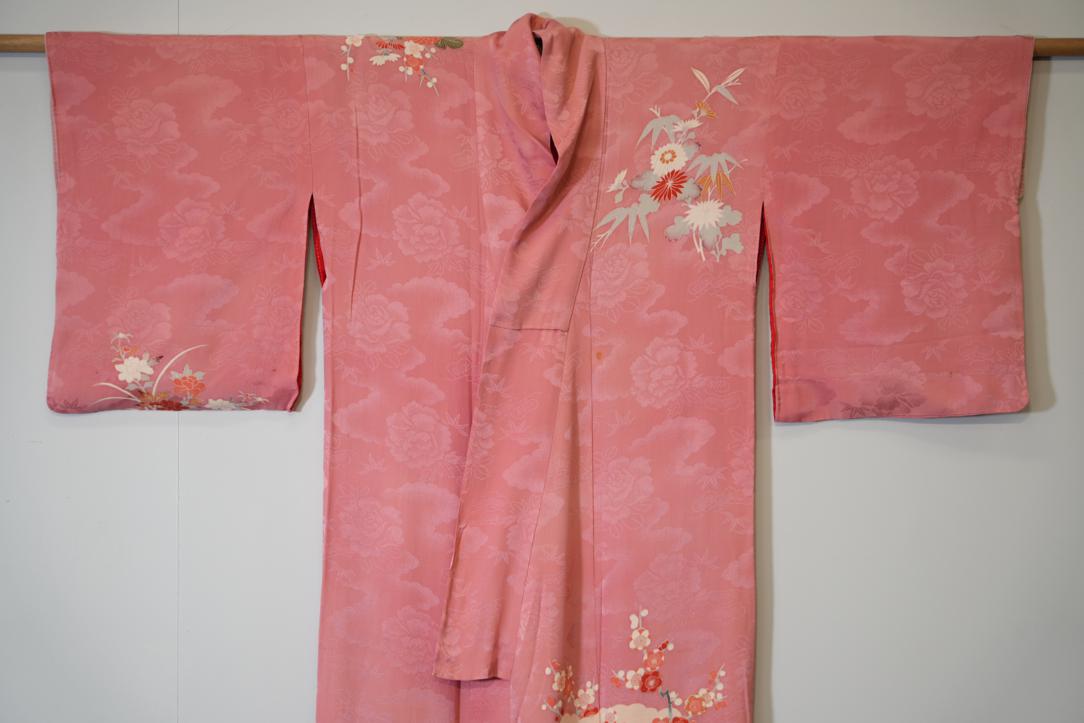 Fans and Flowers Pink Jacquard Japanese Silk Kimono - Image 9