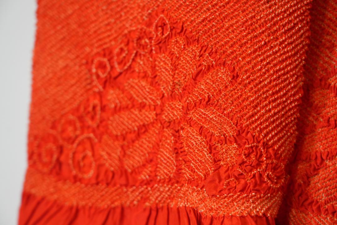 Vermilion Red Shibori Obiage Silk Sash Length:1350mm - Image 5