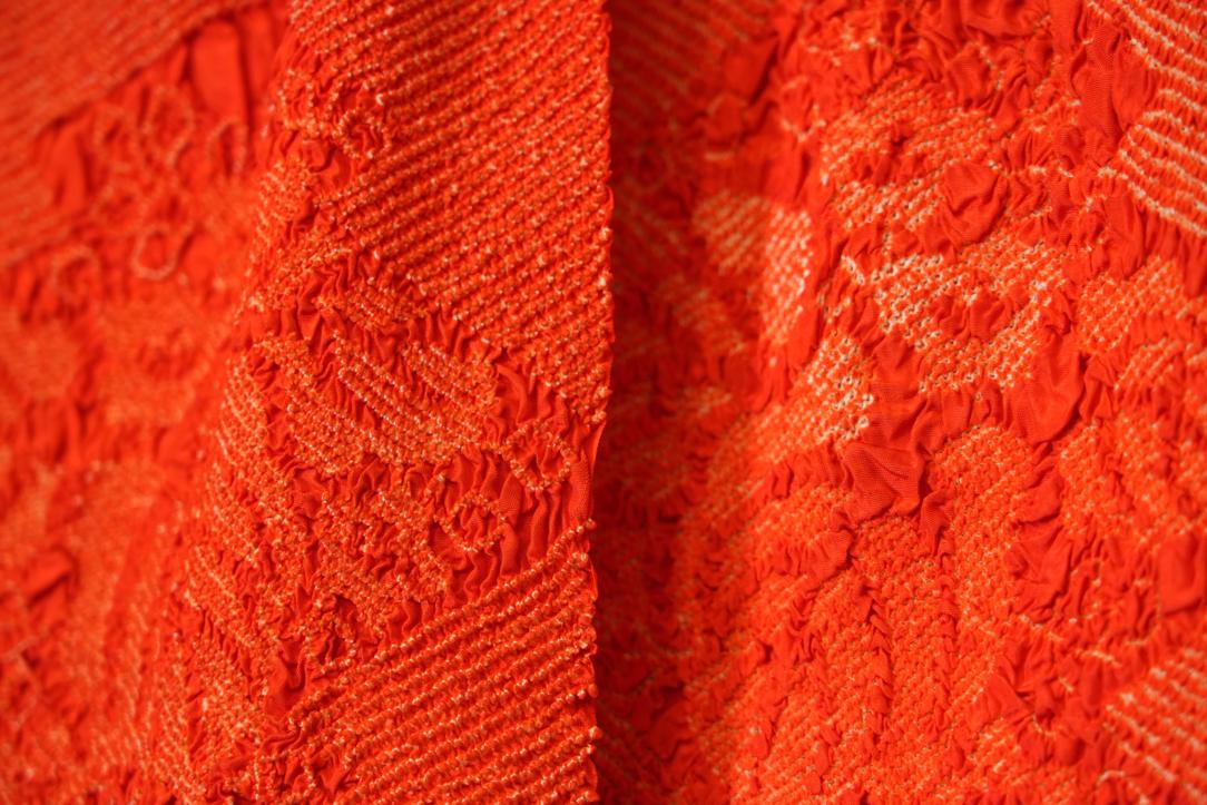 Vermilion Red Shibori Obiage Silk Sash Length:1350mm - Image 2