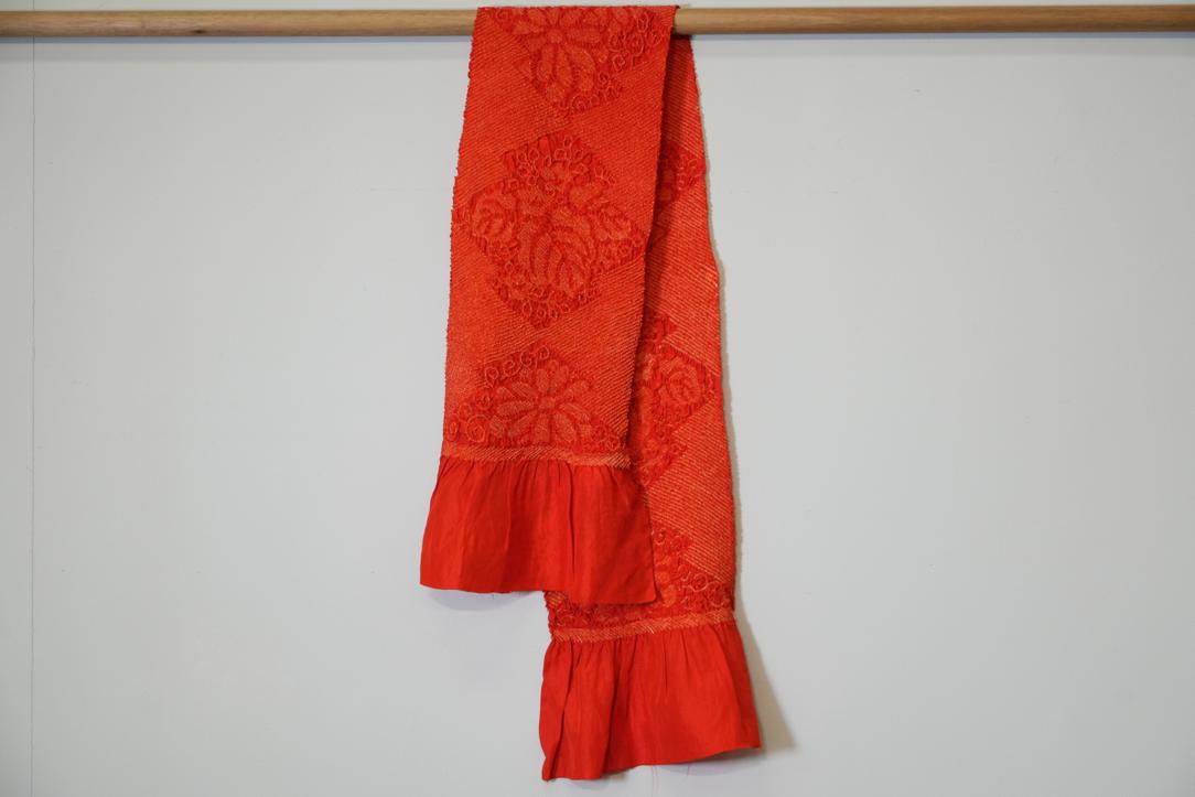Vermilion Red Shibori Obiage Silk Sash Length:1350mm - Image 4
