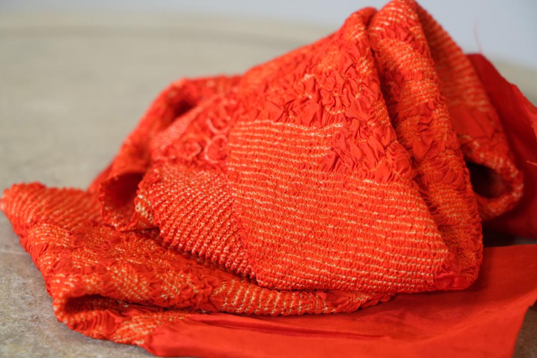 Vermilion Red Shibori Obiage Silk Sash Length:1350mm - Image 3