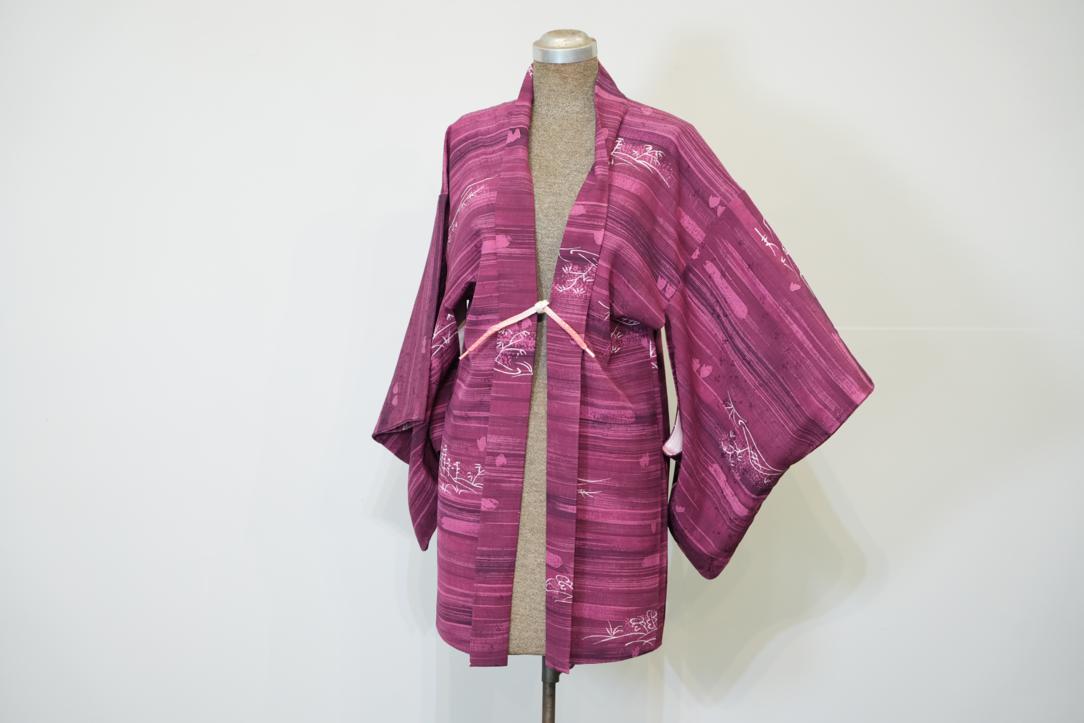Pink and Crimson Vintage Japanese Haori Jacket - Image 4